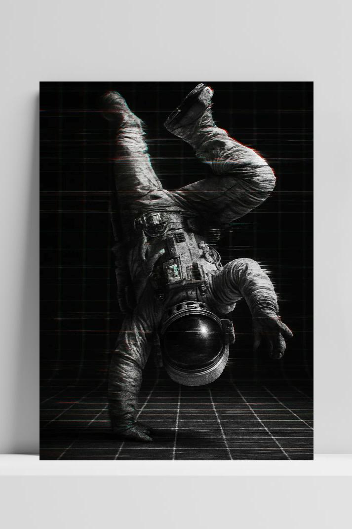 Astronaut Handstand op 3mm aluminium dibond