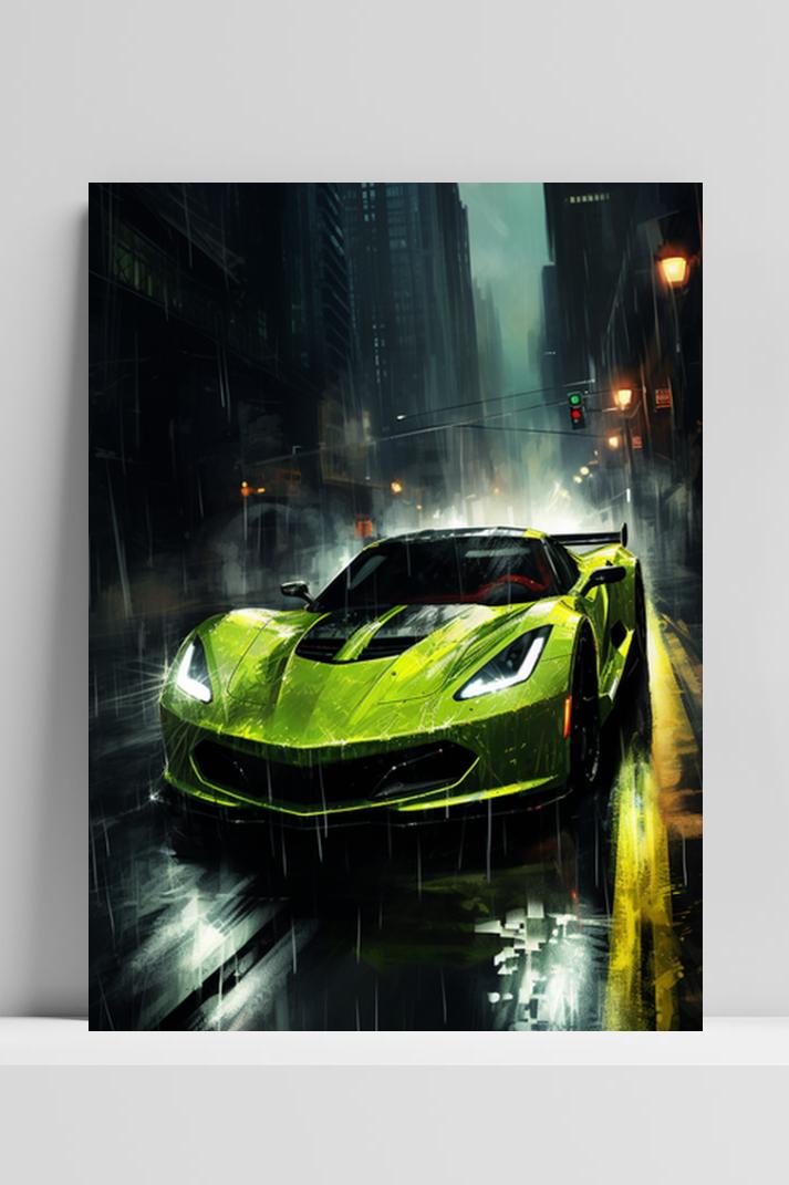 Groene Sportauto Abstract op 3mm aluminium dibond
