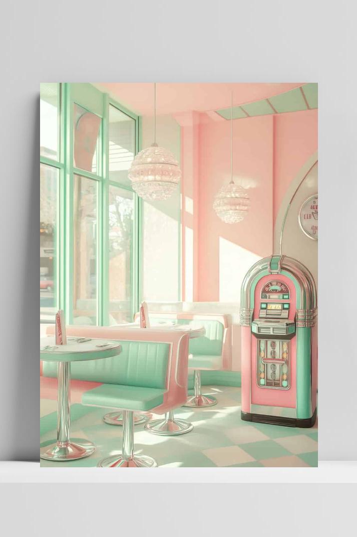 Retro Diner op 3mm aluminium dibond