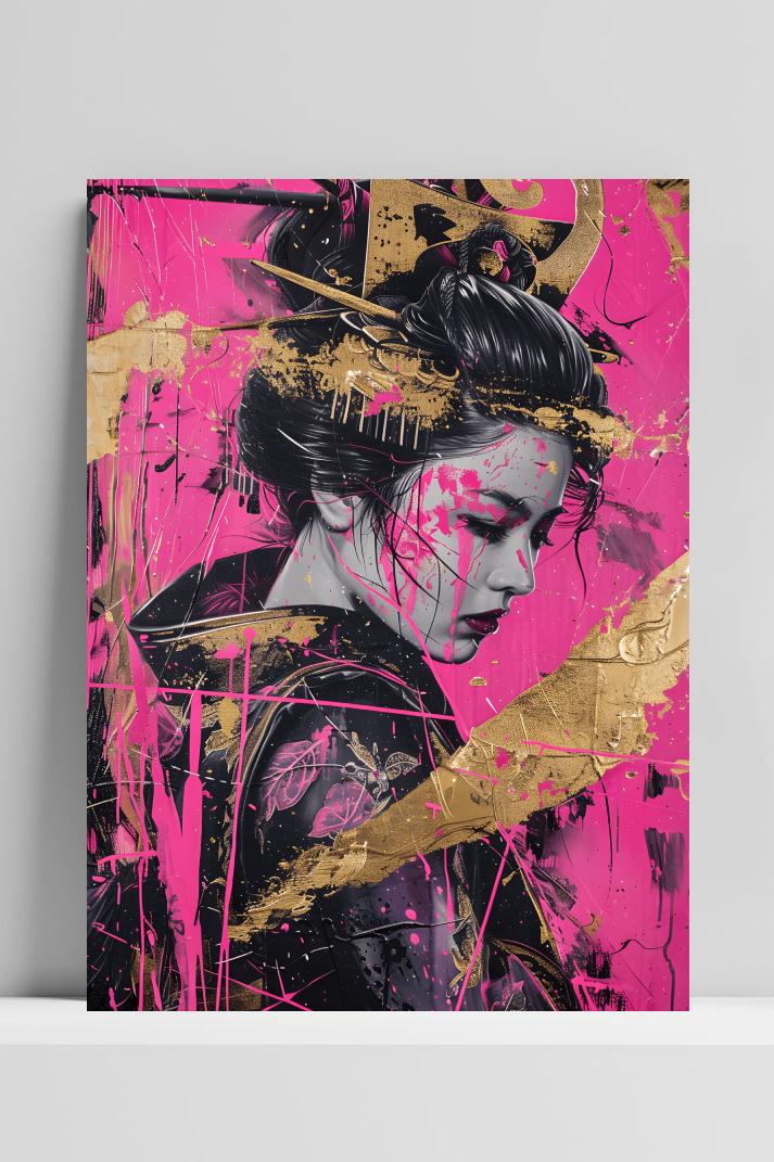 Geisha Roze op 3mm aluminium dibond