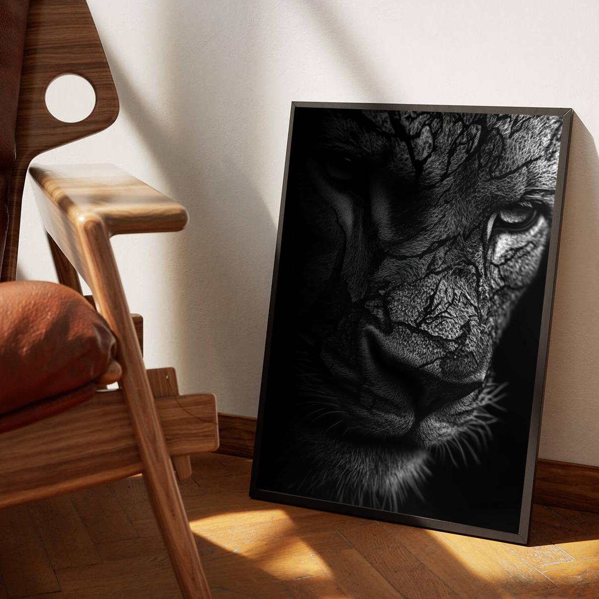 Lion Scars Zwart-Wit dans un intérieur