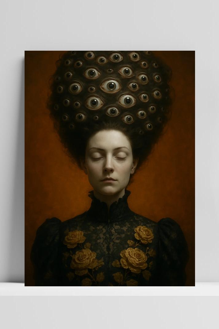 Victorian Surrealism Eyes Woman Hair Symbolic op 3mm aluminium dibond