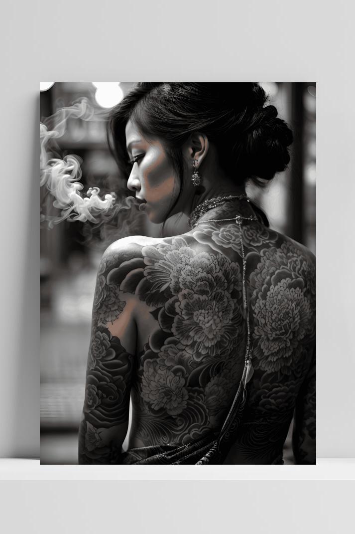 Oosterse Tattoo Rook op 3mm aluminium dibond