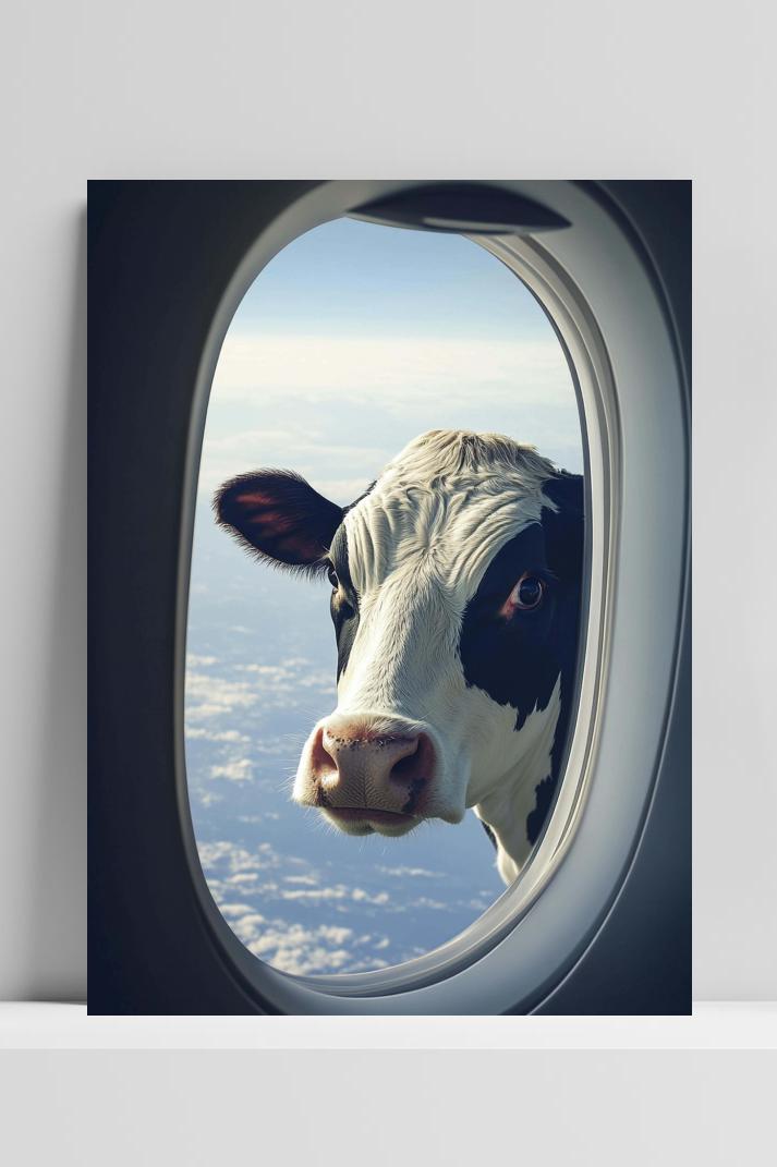 Cow Airplane Window op 3mm aluminium dibond