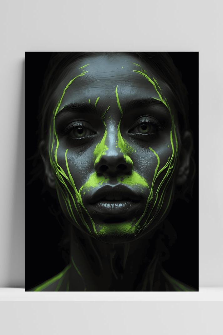 Vrouw Neon Strepen op 3mm aluminium dibond