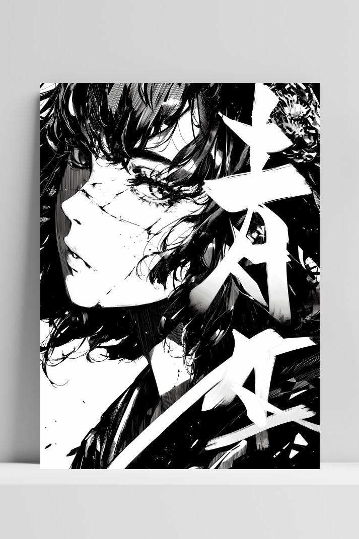 Manga Zwart Wit op 3mm aluminium dibond