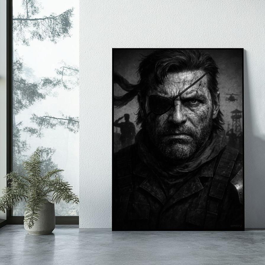 Big Boss Metal Gear Solid B&W poster sfeerbeeld 1