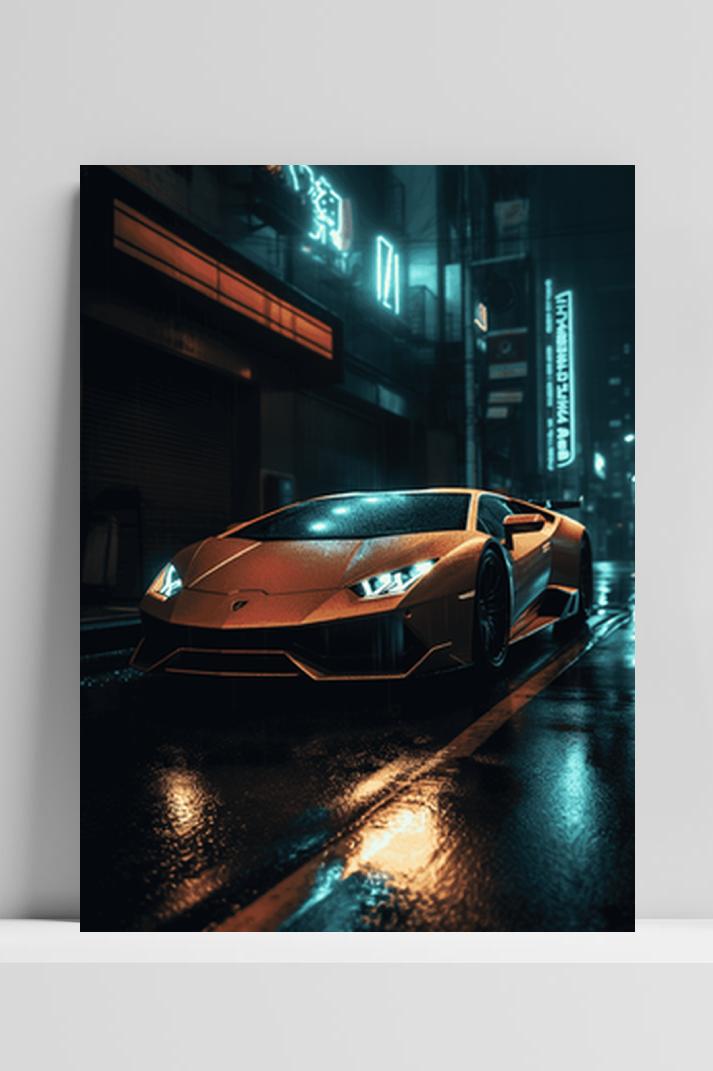 Lambo in Stad op 3mm aluminium dibond