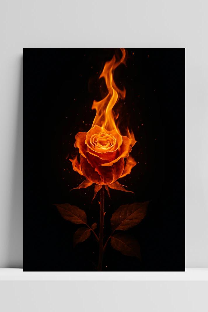 Fire Rose op 3mm aluminium dibond