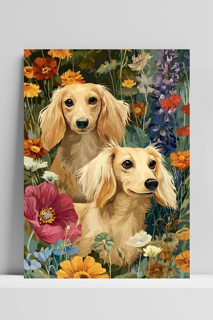 Dachshund Dogs Flowers poster van 25 Artstreet