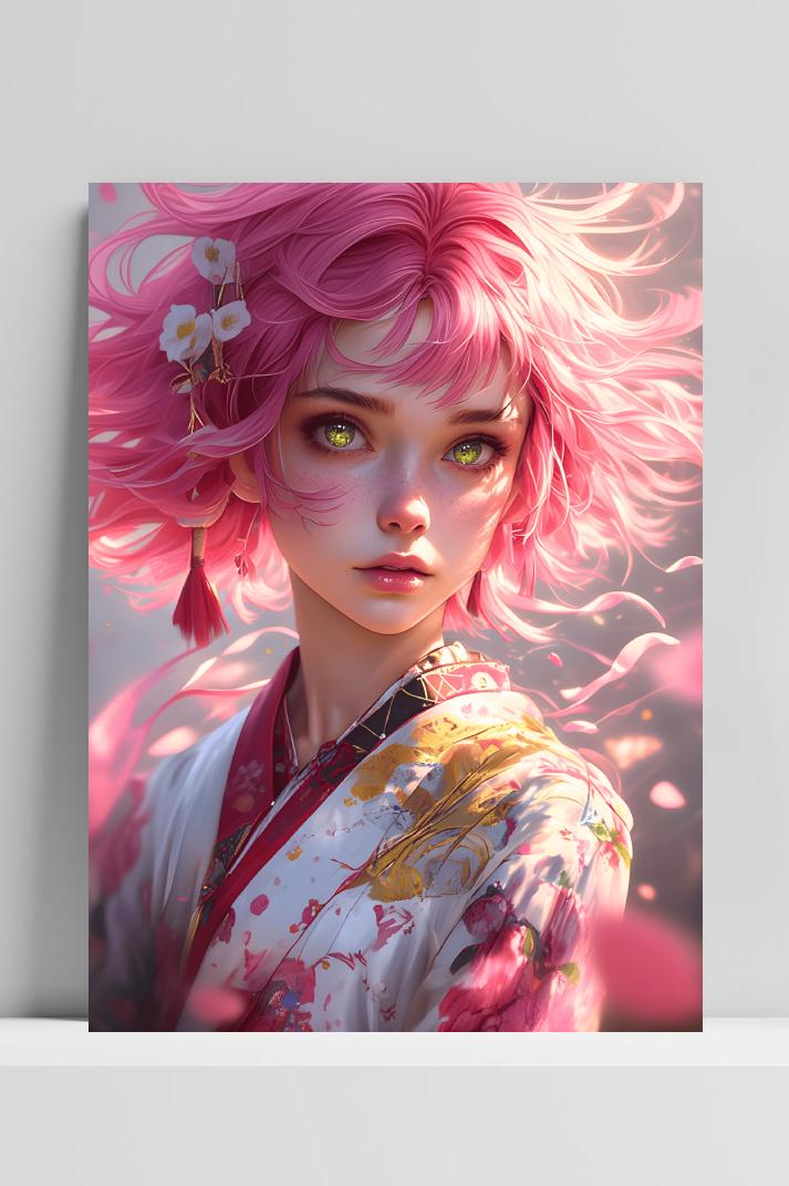 Roze Geisha op 3mm aluminium dibond
