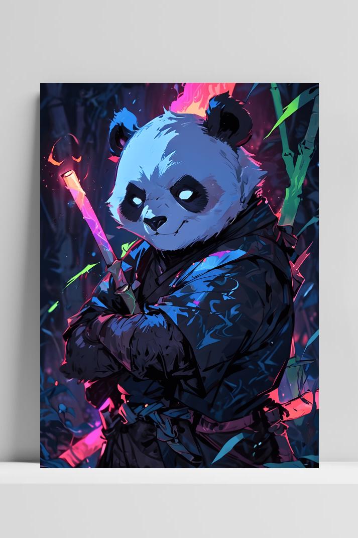 Panda Samoerai op 3mm aluminium dibond
