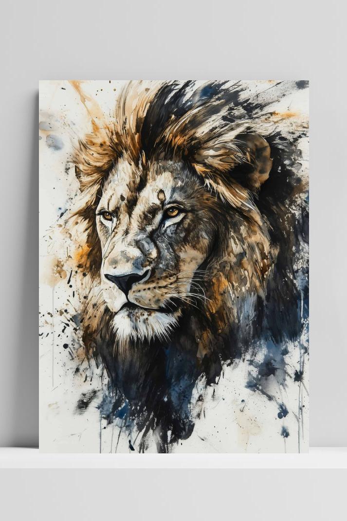 Leeuw Aquarel op 3mm aluminium dibond