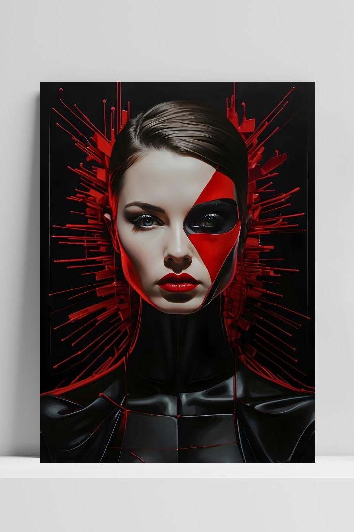 Vrouw Rood Zwart op 3mm aluminium dibond