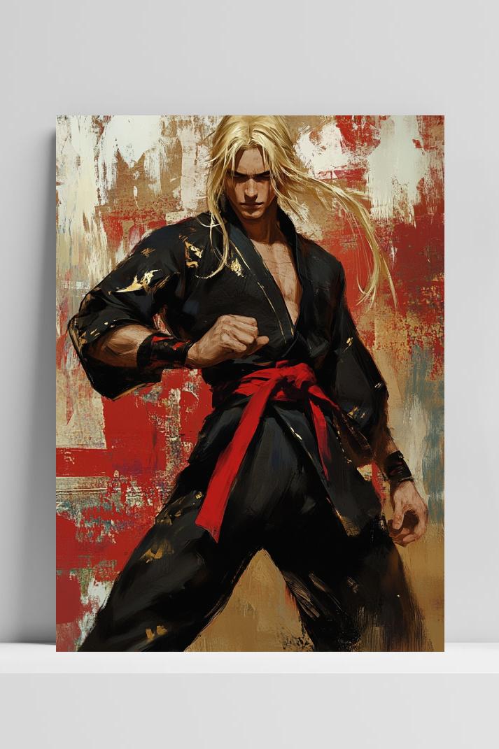 Man Fighter Martial Arts Aquarel in interieur