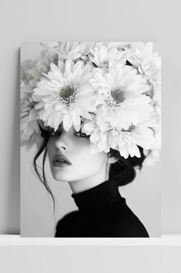 Flowers Portrait B&W op 3mm aluminium dibond