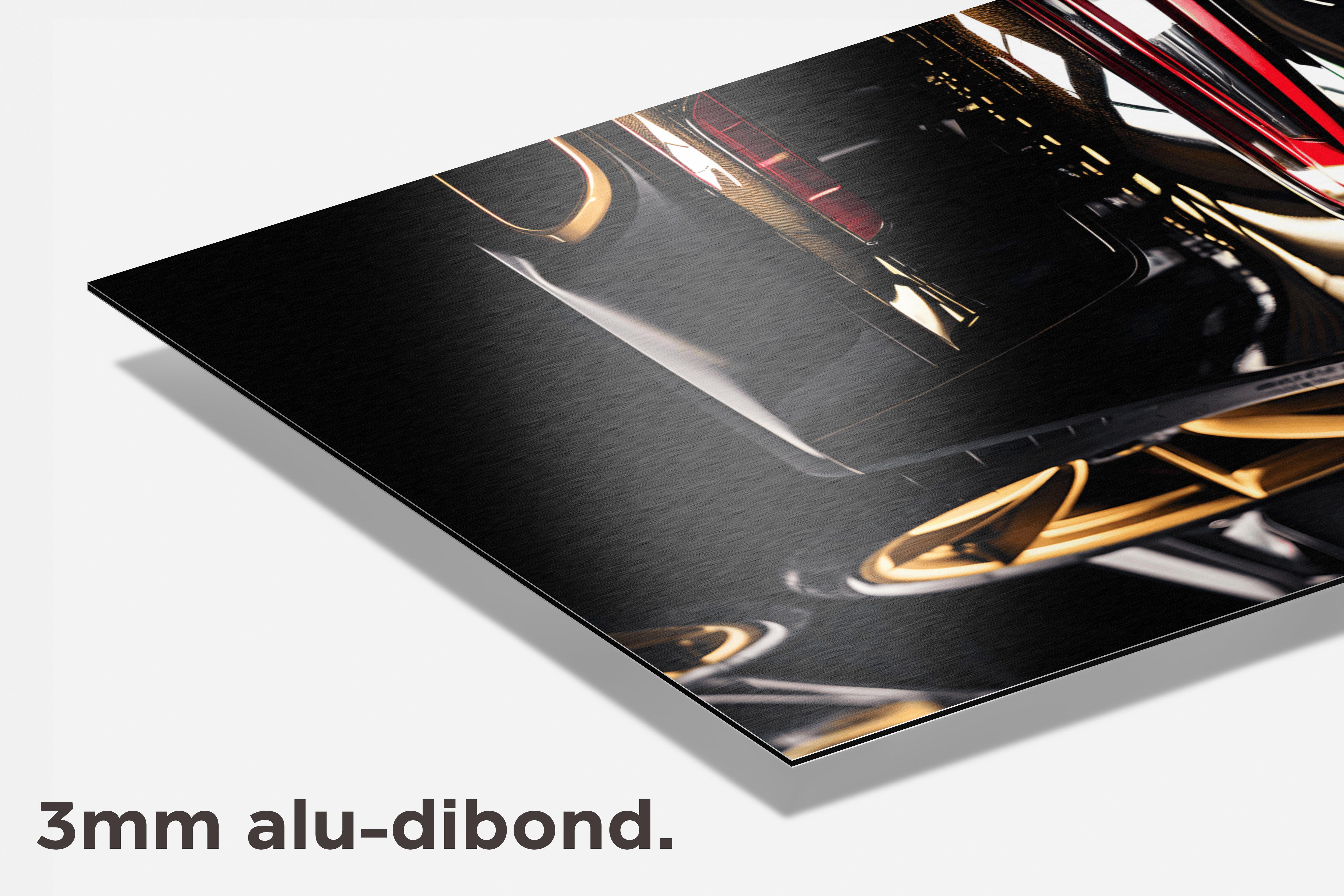 Sportauto Zwart Goud dibond detail