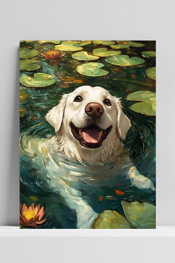 Hond Zwemt op 3mm aluminium dibond