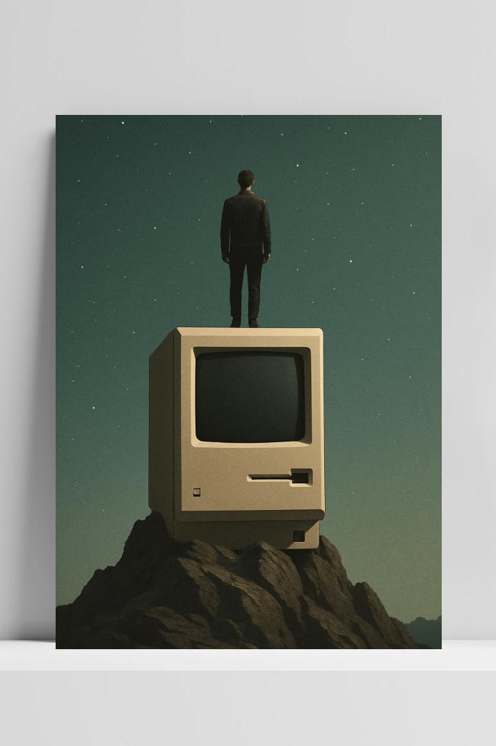 Man Retro Computer Mountain Technology Symbolic in interieur