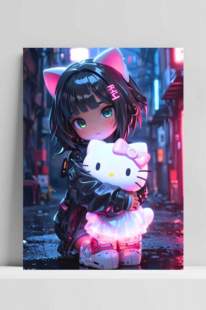 Hello Kitty Meisje Cartoon op 3mm aluminium dibond