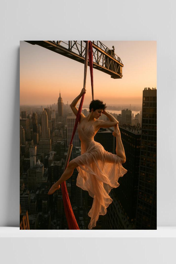 Acrobatics Cityscape op 3mm aluminium dibond
