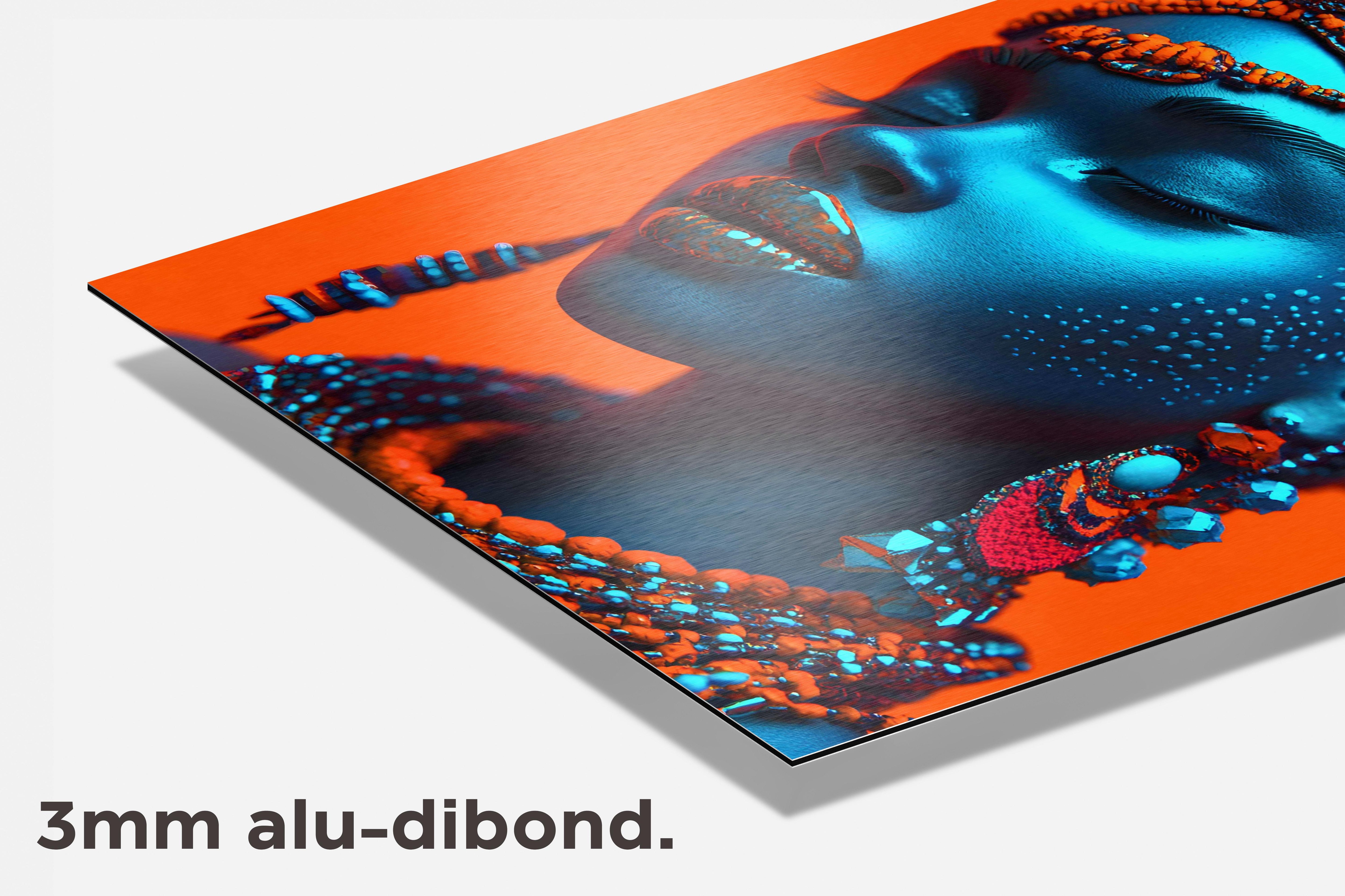 Blauw Oranje Portret dibond detail