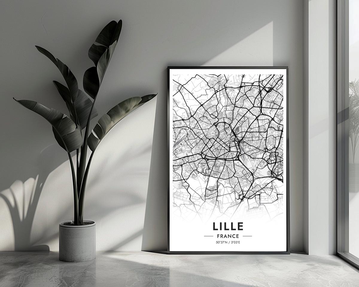 Lille Map France White poster van 25 Artstreet