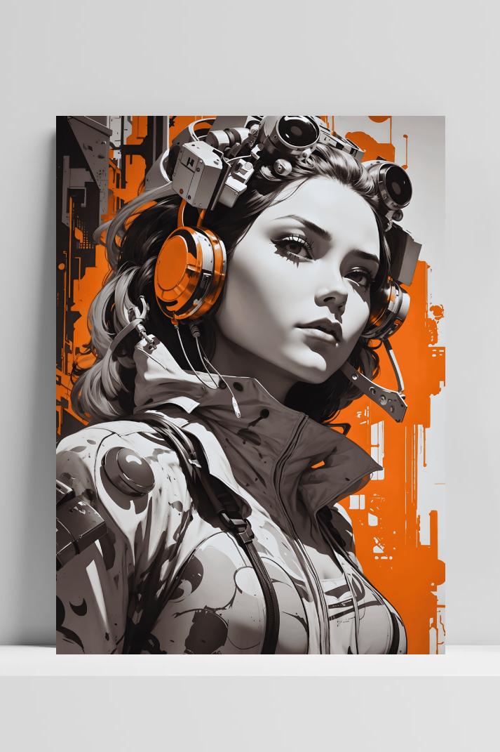 Oranje Wit Futuristisch op 3mm aluminium dibond