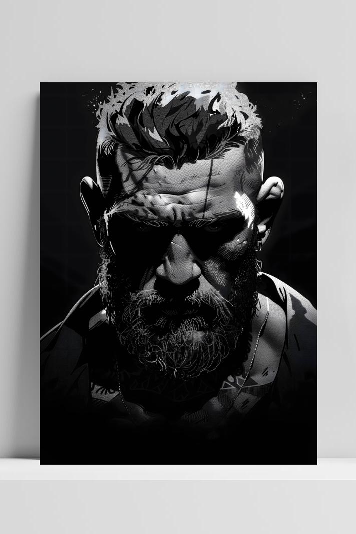 Conor McGregor Zwart Wit op 3mm aluminium dibond