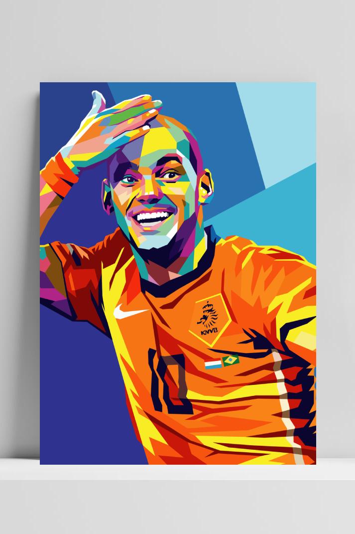 Wesley Sneijder Pop art op 3mm aluminium dibond
