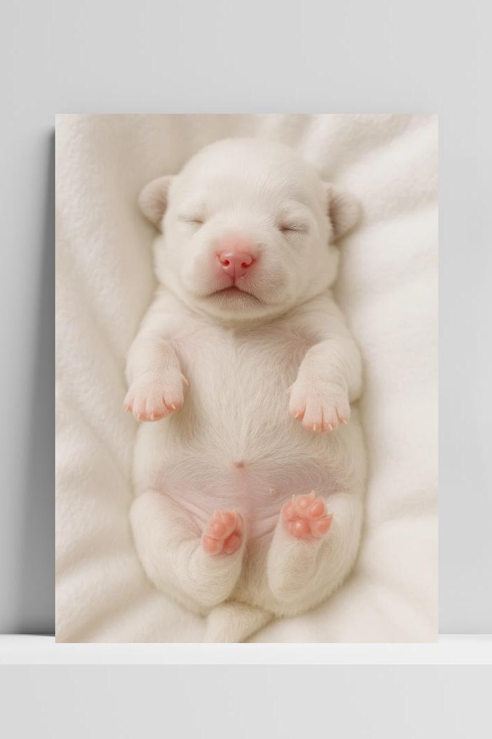 White Puppy op 3mm aluminium dibond