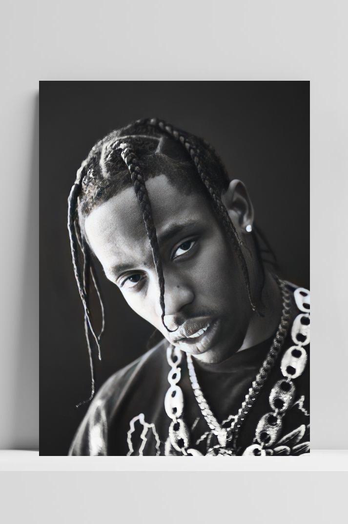 Travis Scott Zwart Wit op 3mm aluminium dibond