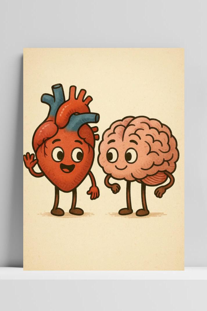 Heart Brain Cartoon op 3mm aluminium dibond