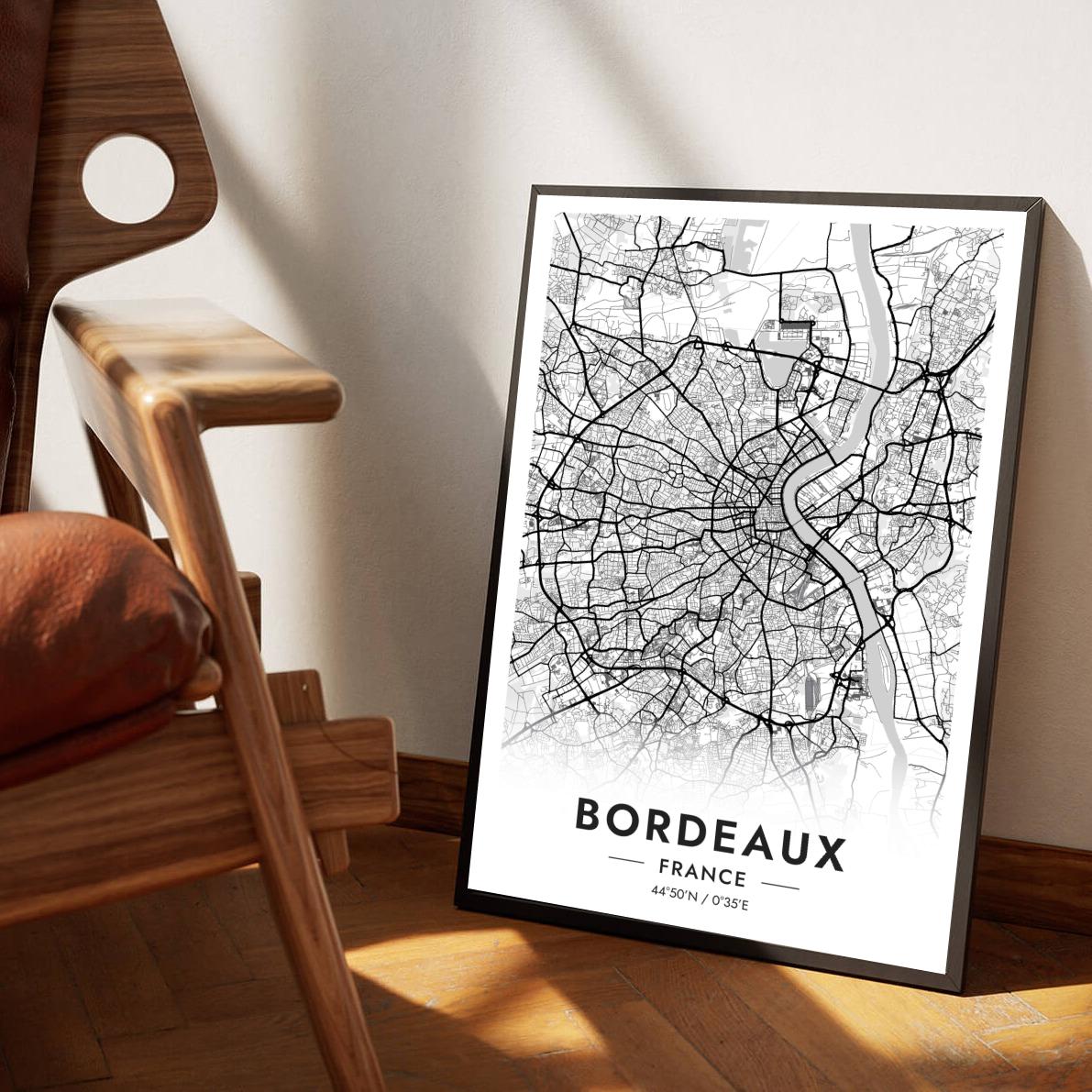 Bordeaux Map France White poster sfeerbeeld 1