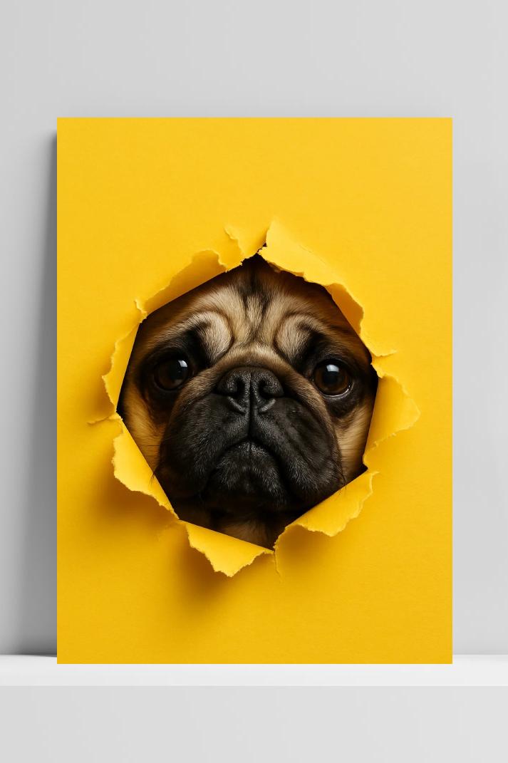 Pug Dog op 3mm aluminium dibond