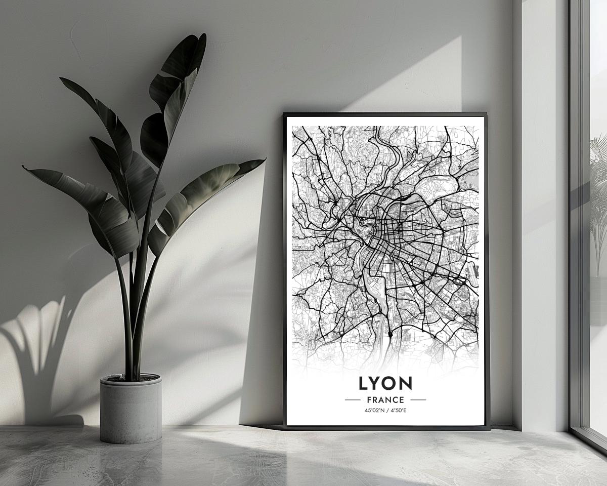 Lyon Map France White poster van 25 Artstreet