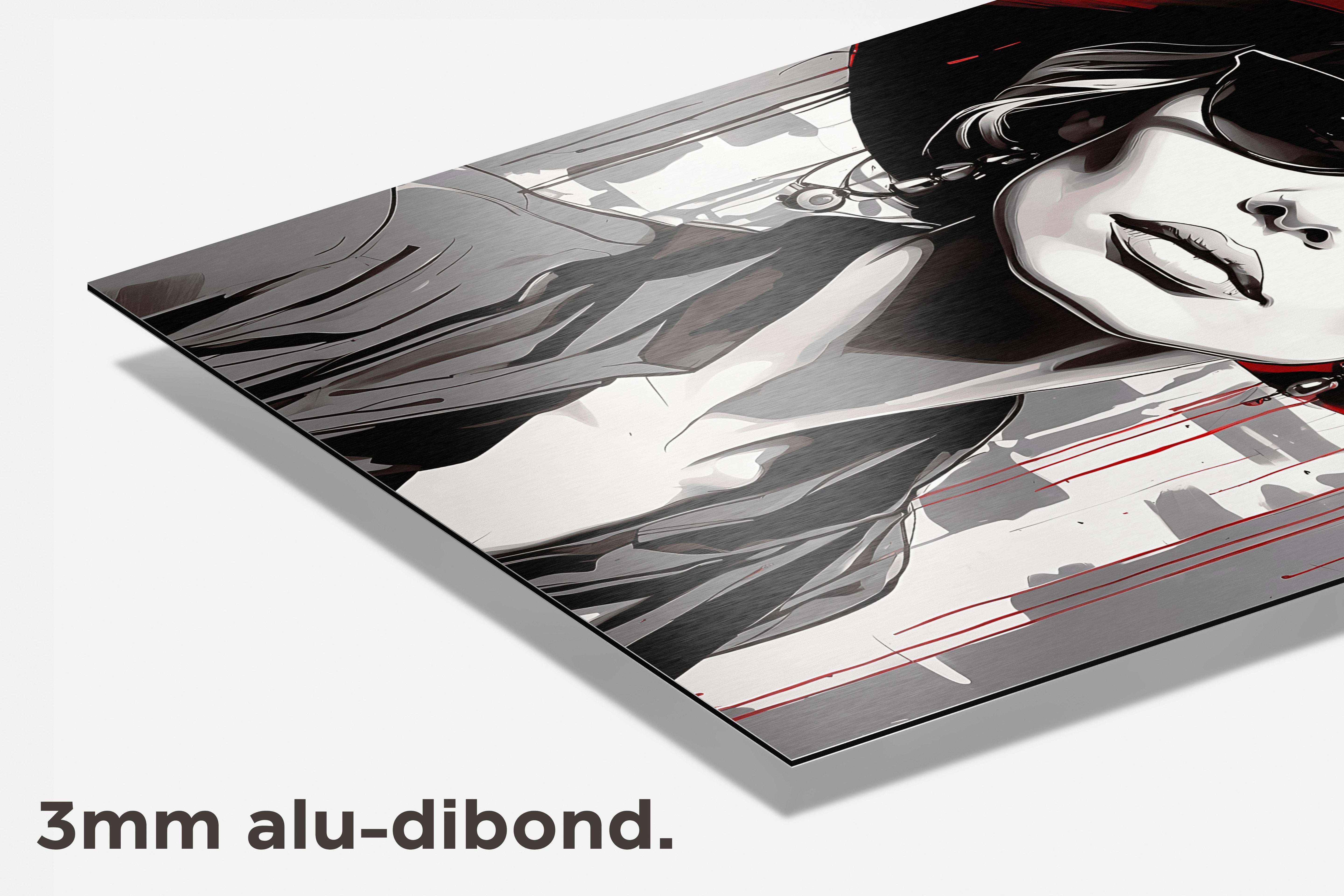 Zwart Wit Rode Hoed dibond detail