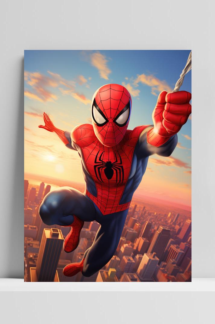 Spiderman Door Stad op 3mm aluminium dibond
