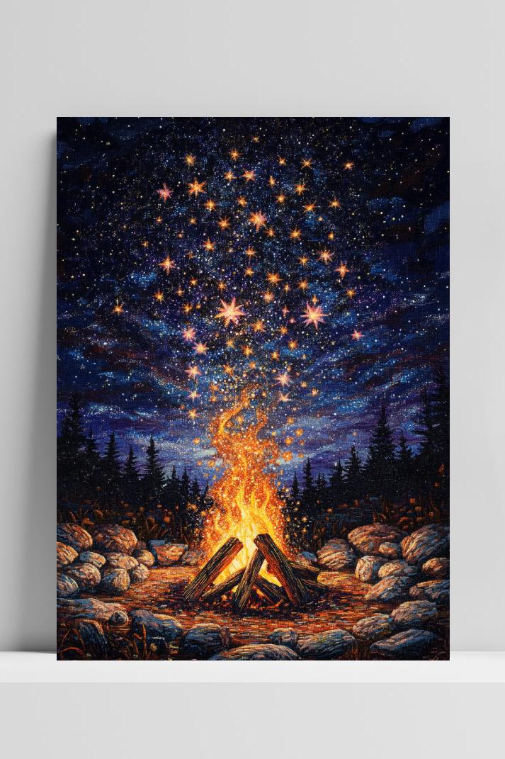 Campfire Starry Night op 3mm aluminium dibond