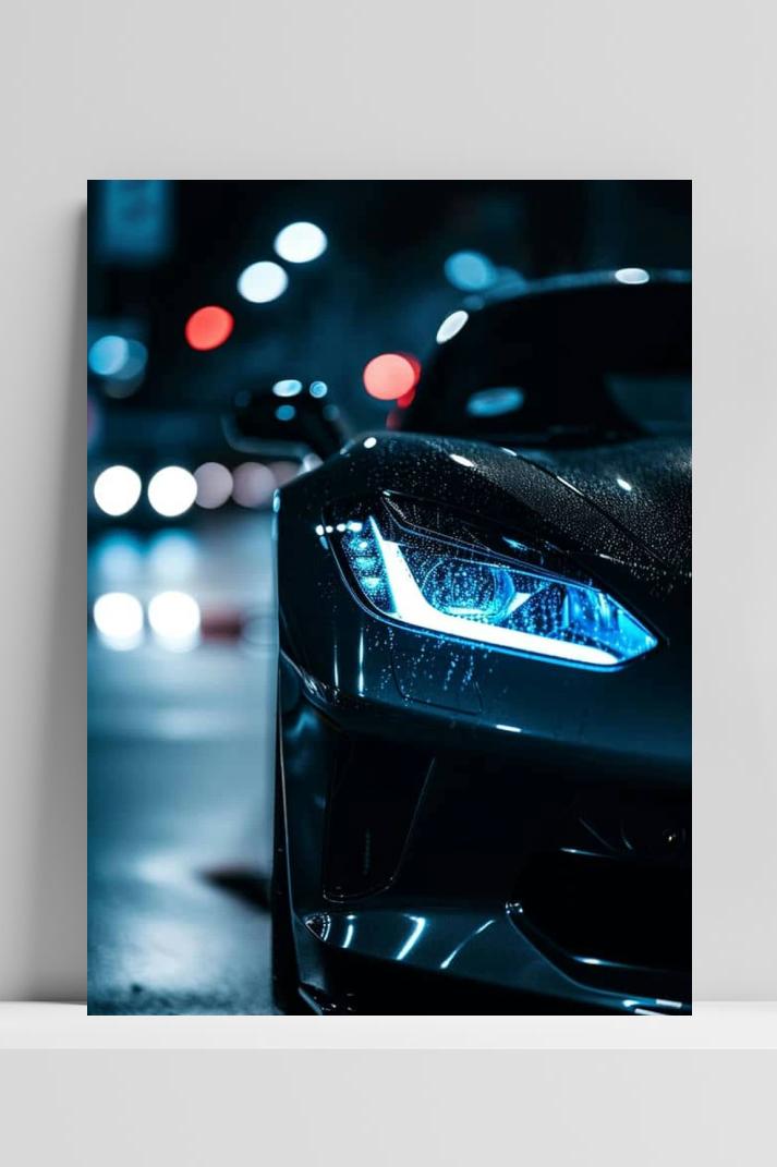 Zwarte Sportauto op 3mm aluminium dibond