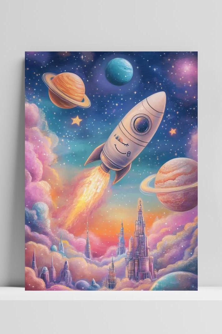 Ruimteschip Planeten op 3mm aluminium dibond