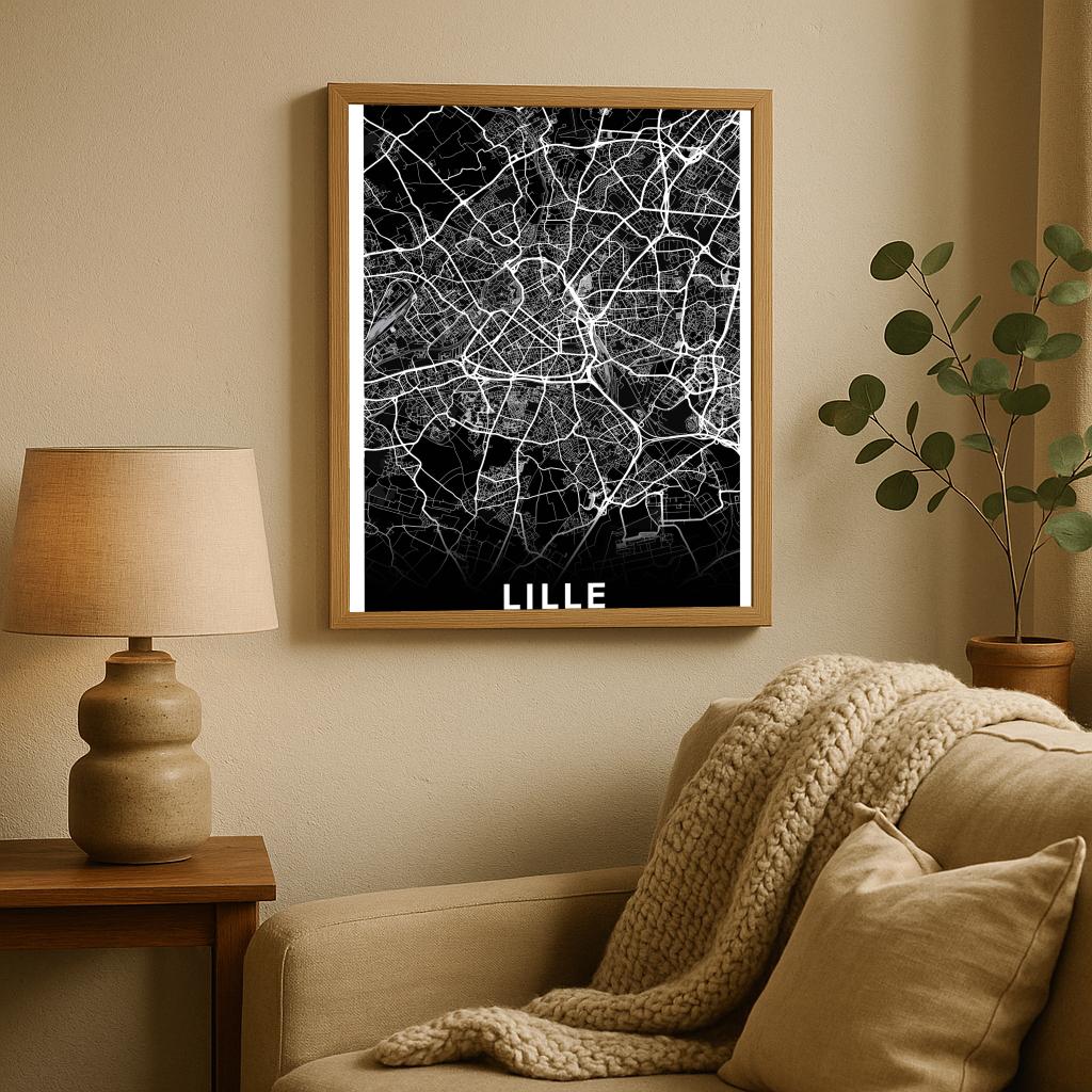 Lille Map France Black poster sfeerbeeld 2