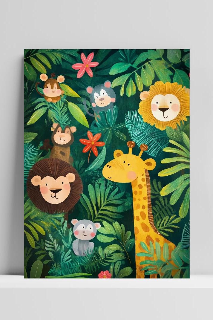 Jungle Animals Cartoon op 3mm aluminium dibond