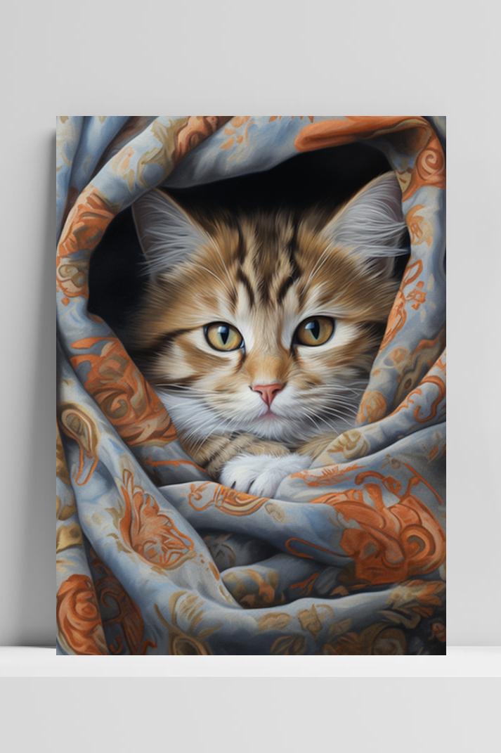 Kitten In Doek op 3mm aluminium dibond