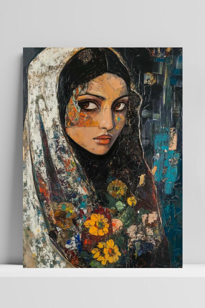Woman Headscarf Aquarel op 3mm aluminium dibond