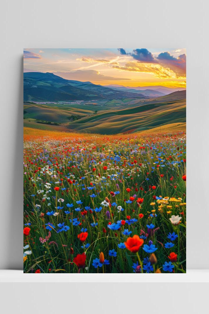 Wilderbloemen Landschap op 3mm aluminium dibond