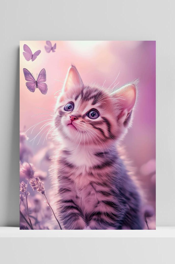 Kitten Butterfly op 3mm aluminium dibond