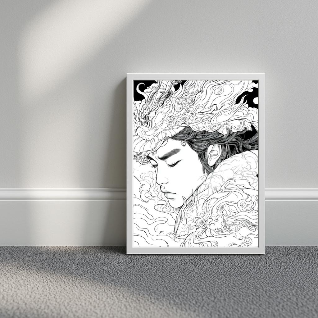 Asian Line Art B&W poster sfeerbeeld 3