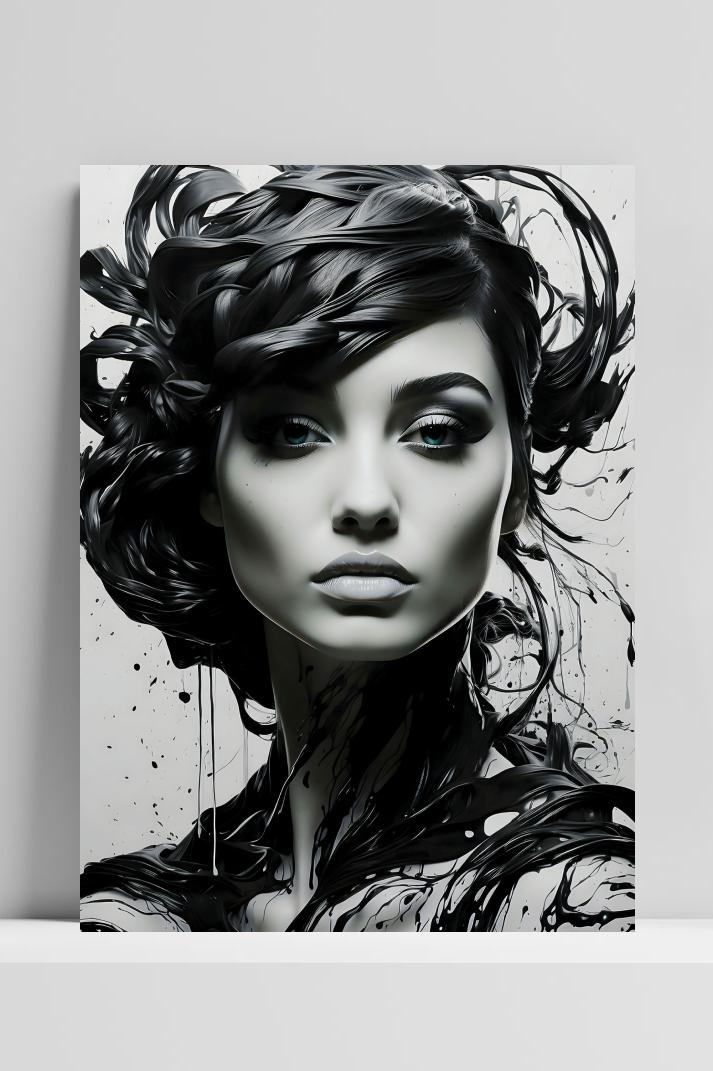 Zwart Wit Vrouw Verf op 3mm aluminium dibond