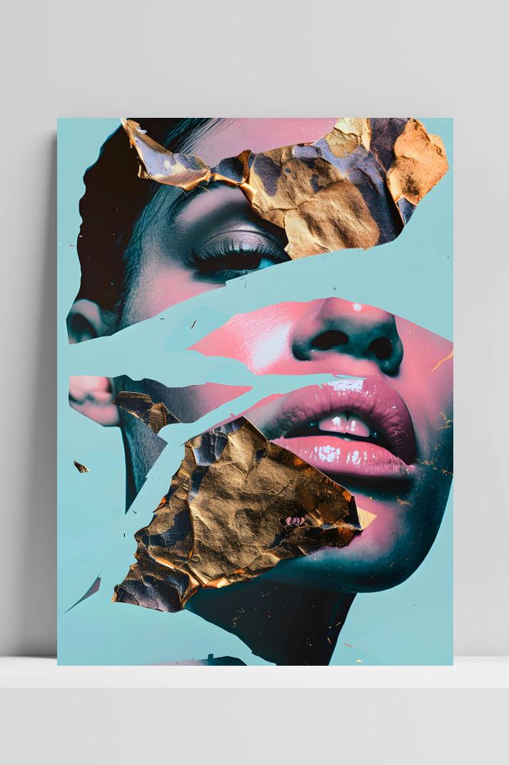 Vrouw Collage Kunst op 3mm aluminium dibond